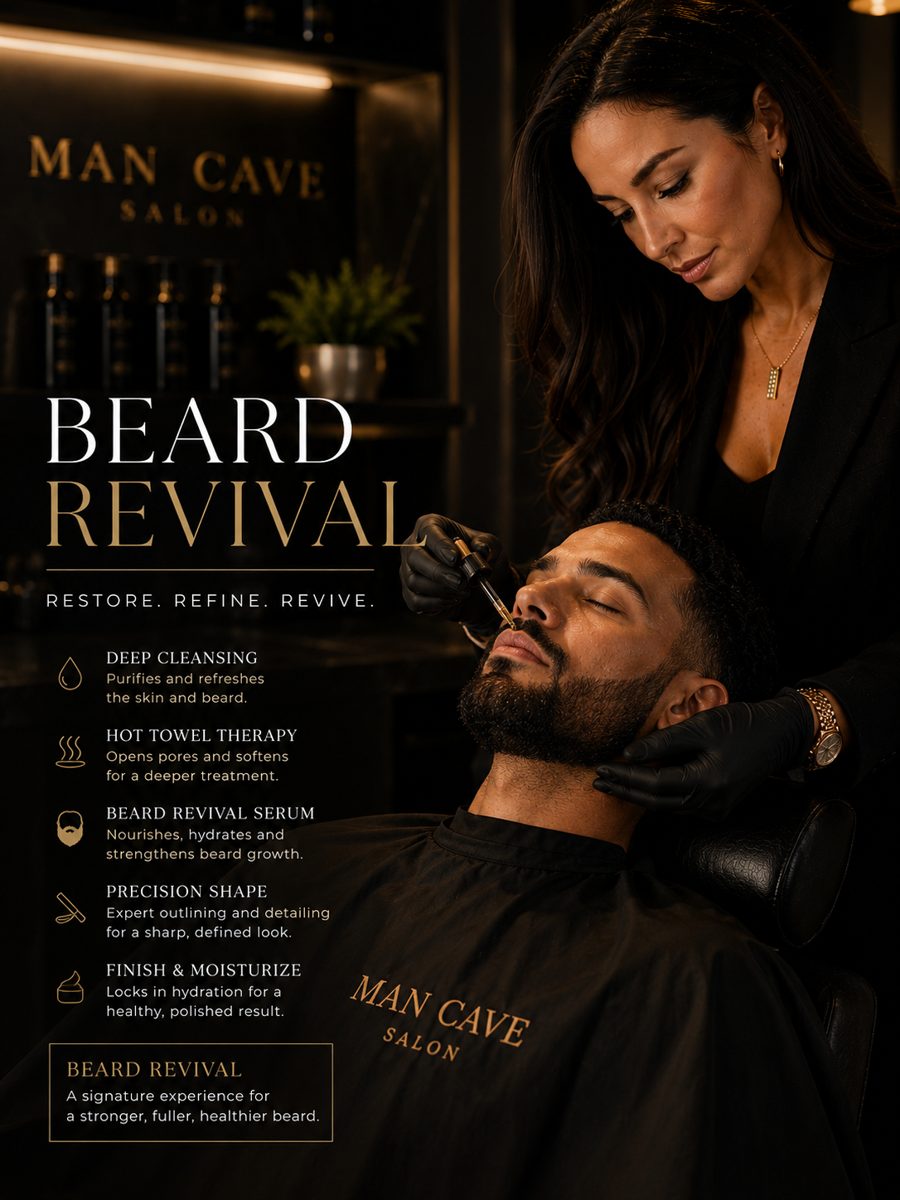 Full beard revival and hot towel finish at Man Cave Salon Las Vegas